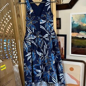 Navy Floral Midi High-lo Dress